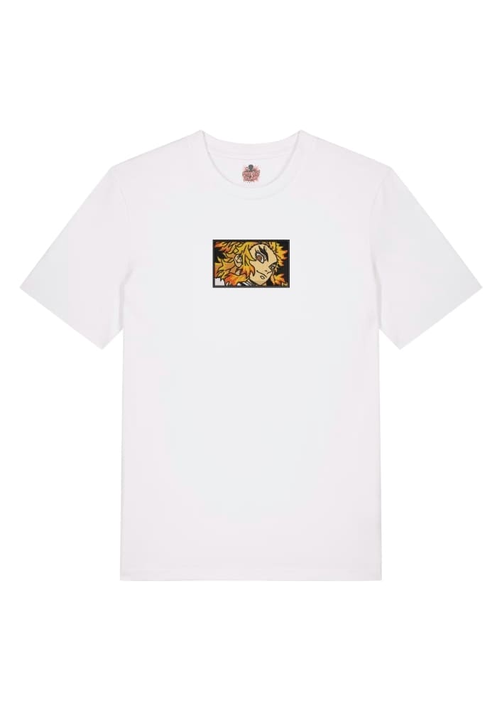 Camiseta Blanca Delantera Corazón en Llamas - Kyojuro Rengoku Corazón en Llamas - Kyojuro Rengoku
