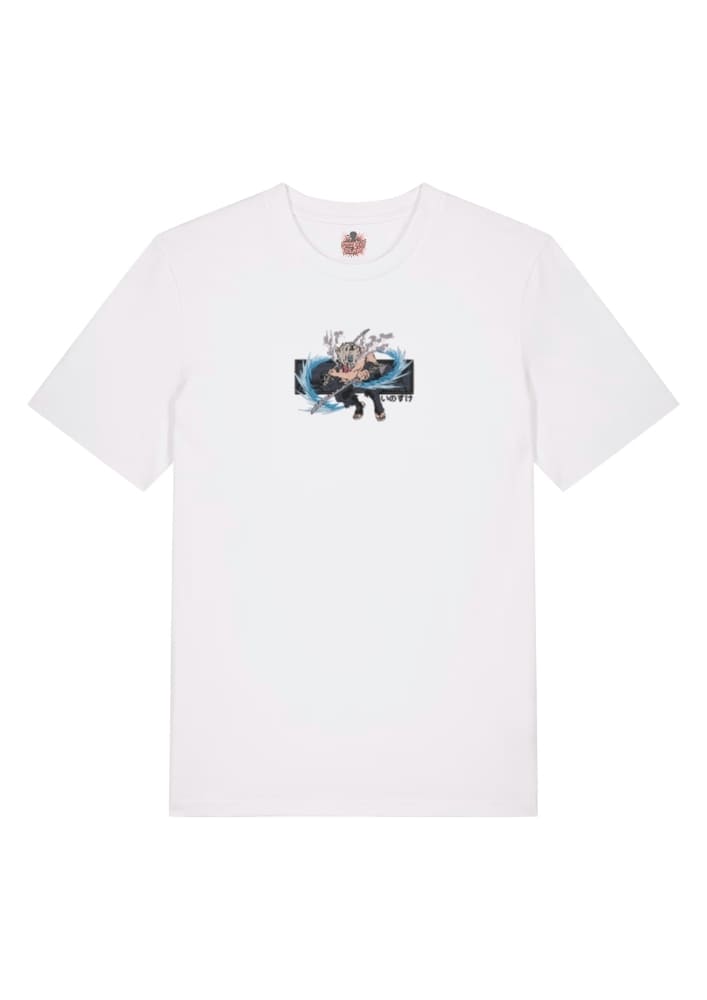 Camiseta Blanca Delantera Danza de las Bestias - Inosuke Hashibira Danza de las Bestias - Inosuke Hashibira