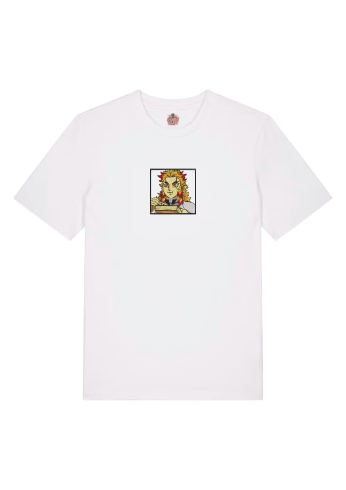 Camiseta Blanca Delantera Rengoku Eat - Kyojuro Rengoku Rengoku Eat - Kyojuro Rengoku