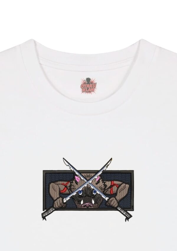 Camiseta Blanca Detalle Beast Blades - Inosuke Hashibira Beast Blades - Inosuke Hashibira