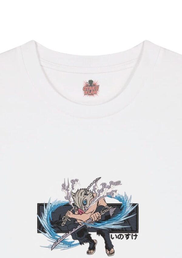 Camiseta Blanca Detalle Danza de las Bestias - Inosuke Hashibira Danza de las Bestias - Inosuke Hashibira