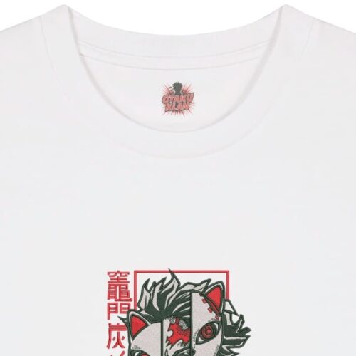 Camiseta Blanca Detalle Máscara del Coraje - Tanjiro Kamado Máscara del Coraje - Tanjiro Kamado