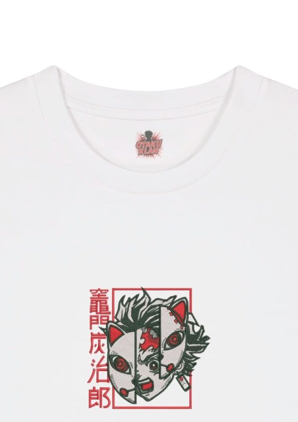 Camiseta Blanca Detalle Máscara del Coraje - Tanjiro Kamado Máscara del Coraje - Tanjiro Kamado