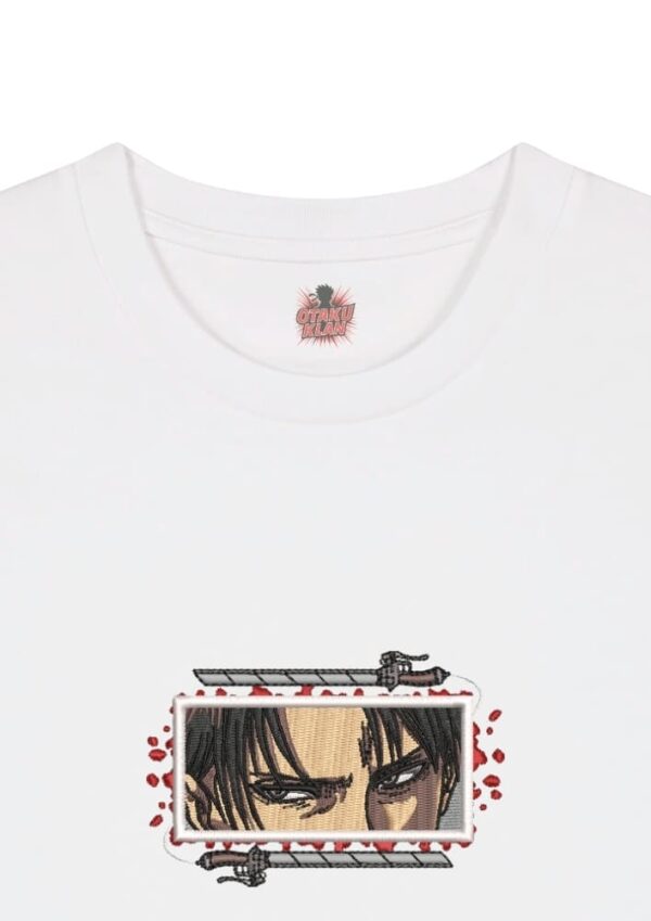 Camiseta Blanca Detalle Mirada Letal - Levi Ackerman Mirada Letal - Levi Ackerman