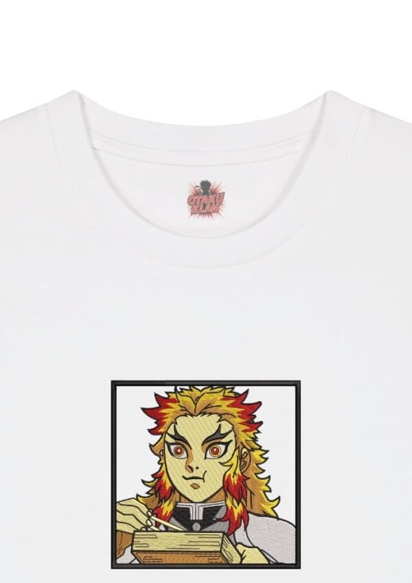 Camiseta Blanca Detalle Rengoku Eat - Kyojuro Rengoku Rengoku Eat - Kyojuro Rengoku