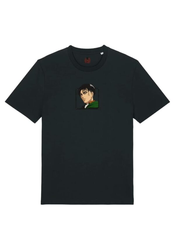 Camiseta Negra Delantera Mirada de Hierro - Levi Ackerman Mirada de Hierro - Levi Ackerman