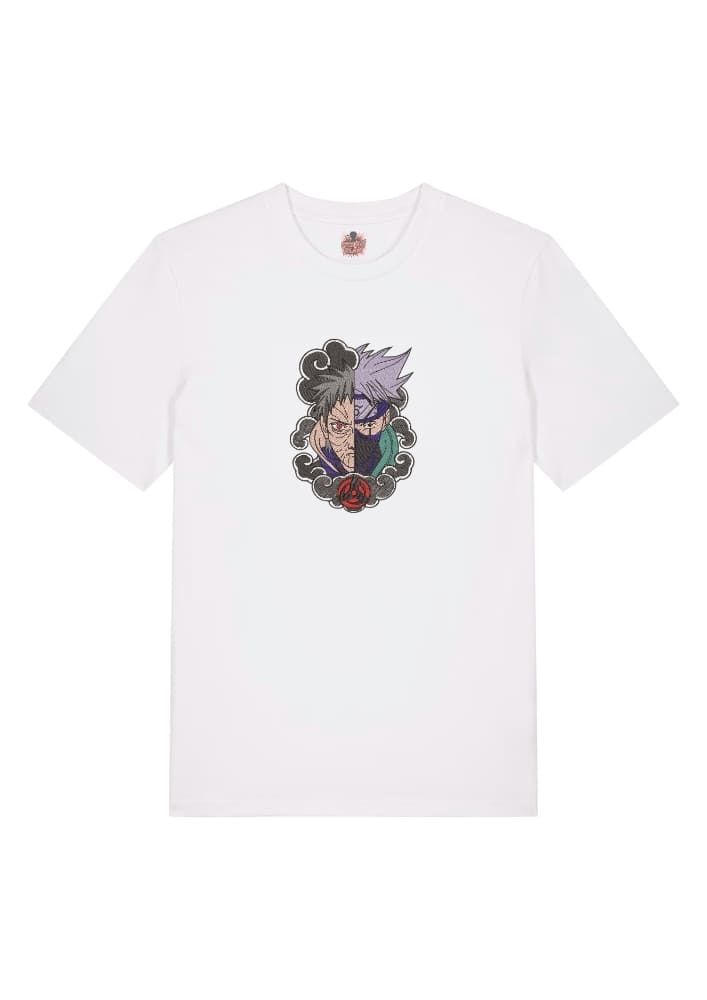Camiseta Blanca Delantera Hermanos del Sharingan - Kakashi Hatake & Obito Uchiha Hermanos del Sharingan - Kakashi Hatake & Obito Uchiha