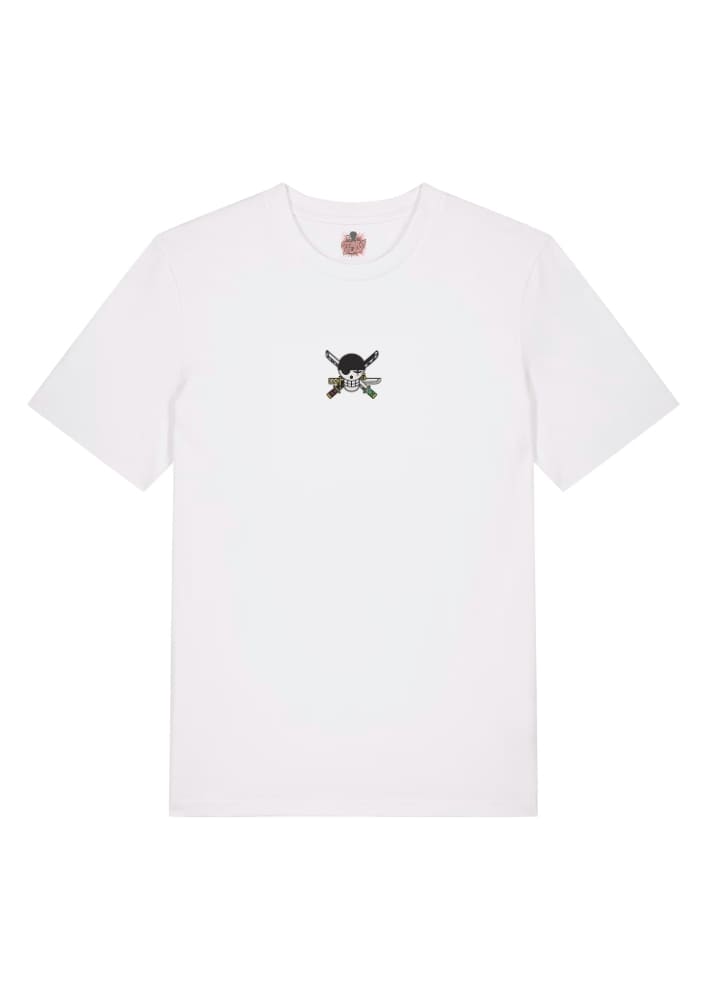 Camiseta Blanca Delantera Logo Calavera Santoryu - Roronoa Zoro Logo Calavera Santoryu - Roronoa Zoro