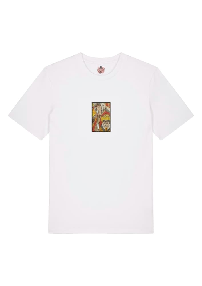 Camiseta Blanca Delantera Maestro y Alumno Ninja - Jiraiya & Naruto Uzumaki Maestro y Alumno Ninja - Jiraiya & Naruto Uzumaki
