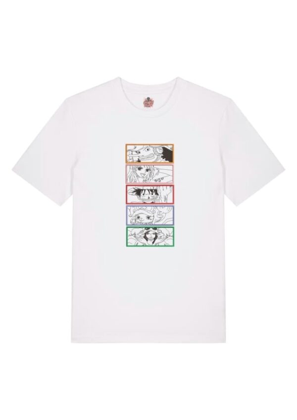 Camiseta Blanca Delantera Mugiwara - Monkey D. Luffy & Usopp & Nami & Chopper & Nico Robin Mugiwara - Monkey D. Luffy & Usopp & Nami & Chopper & Nico Robin