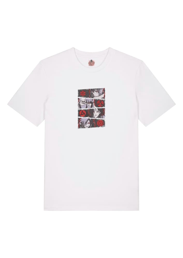 Camiseta Blanca Delantera Sharingan Legacy - Sasuke Uchiha & Kakashi Hatake & Itachi Uchiha & Madara Uchiha Sharingan Legacy - Sasuke Uchiha & Kakashi Hatake & Itachi Uchiha & Madara Uchiha