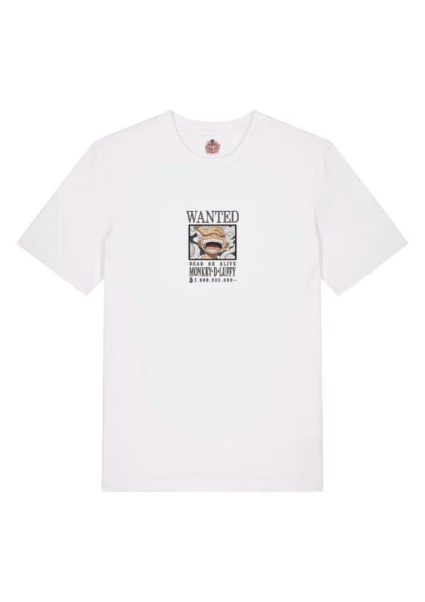 Camiseta Blanca Delantera Wanted Risa del Rey - Monkey D. Luffy Wanted Risa del Rey - Monkey D. Luffy