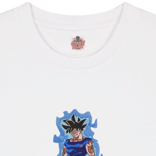 Camiseta Blanca Detalle Aura Azul Plateada - Goku Aura Azul Plateada - Goku
