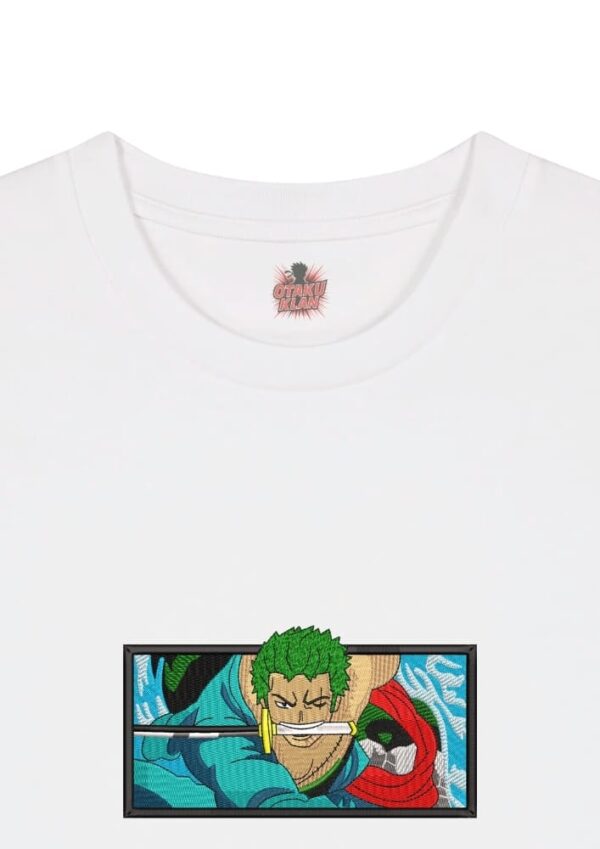 Camiseta Blanca Detalle Corte de Acero - Roronoa Zoro Corte de Acero - Roronoa Zoro