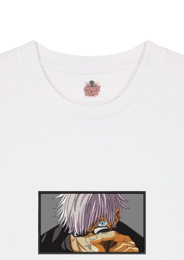 Camiseta Blanca Detalle Mirada Infinita Azul - Satoru Gojo Mirada Infinita Azul - Satoru Gojo