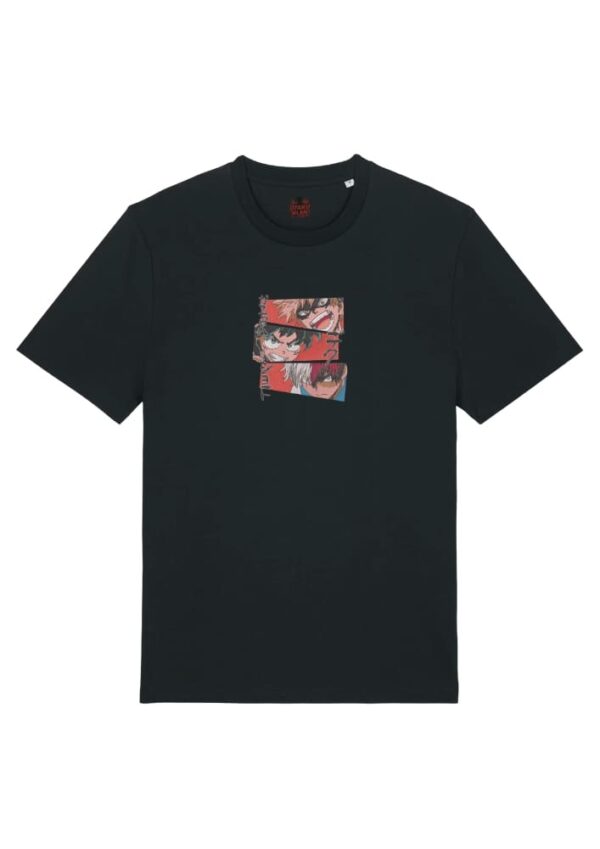Camiseta Negra Delantera Academia Imparable - Katsuki Bakugo & Izuku Midoriya (Deku) & Shoto Todoroki Academia Imparable - Katsuki Bakugo & Izuku Midoriya (Deku) & Shoto Todoroki