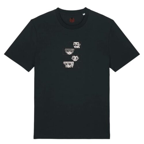 Camiseta Negra Delantera Escuadrón Cazador - Gon Freecss & Killua Zoldyck & Kurapika & Leorio Escuadrón Cazador - Gon Freecss & Killua Zoldyck & Kurapika & Leorio