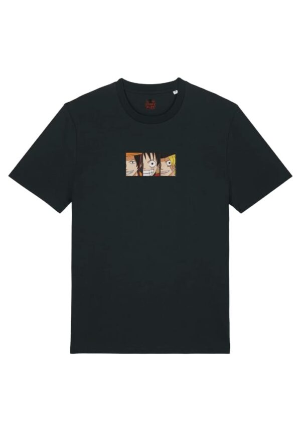 Camiseta Negra Delantera Hermanos del Sombrero - Portgas D. Ace & Monkey D. Luffy & Sabo Hermanos del Sombrero - Portgas D. Ace & Monkey D. Luffy & Sabo