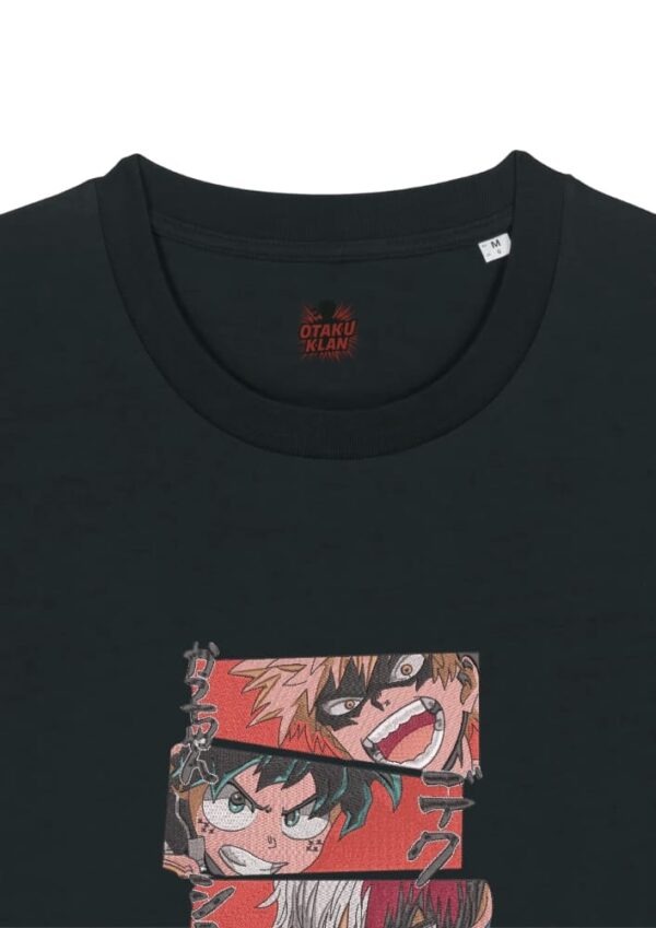 Camiseta Negra Detalle Academia Imparable - Katsuki Bakugo & Izuku Midoriya (Deku) & Shoto Todoroki Academia Imparable - Katsuki Bakugo & Izuku Midoriya (Deku) & Shoto Todoroki